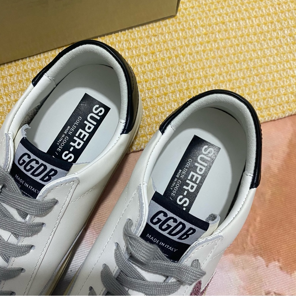 Golden Goose Style White Sneakers with Pink Glitter Star - Picture 3 of 6